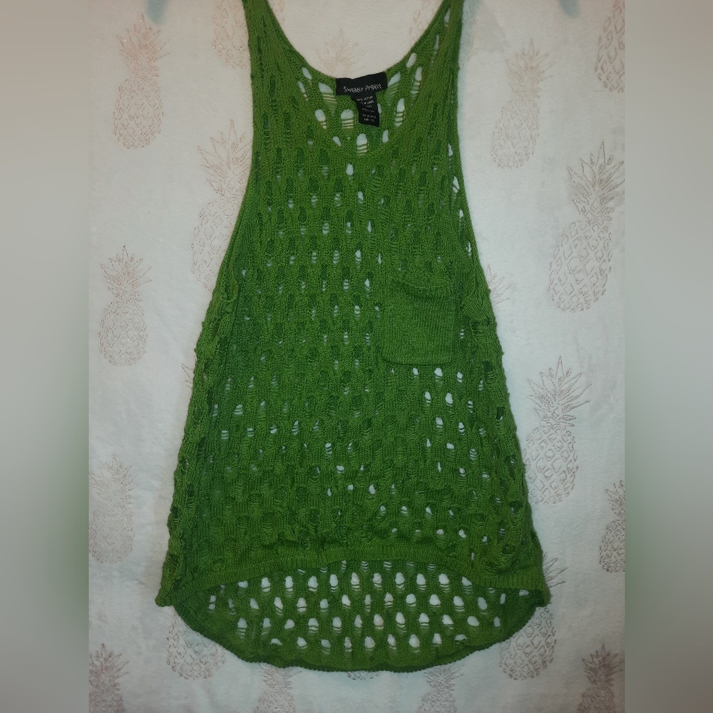 Sweater Project Green Sweater Crochet Tank Top Size M